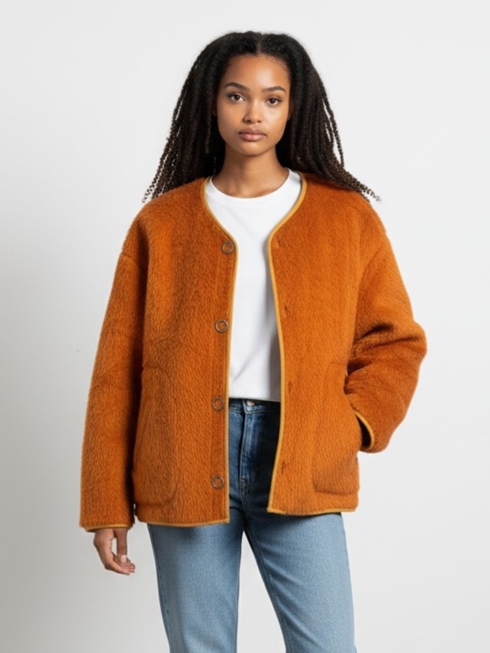 CozyOrange Collarless Liner Style Jacket